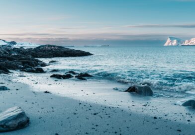 Beautiful snowy beach landscape at Sommarøy, Norway during winter.